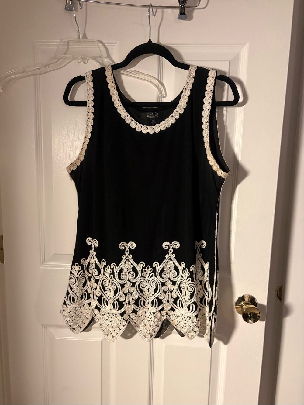 A.Z.I. Black Tank Top with Cream Lace Embroidery